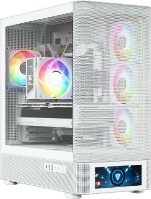 Kasë MODECOM Volcano AQ500 ARGB Midi Tower, ATX/mATX/ITX, 4x120mm ARGB, USB-C, ekran LCD, e bardhë