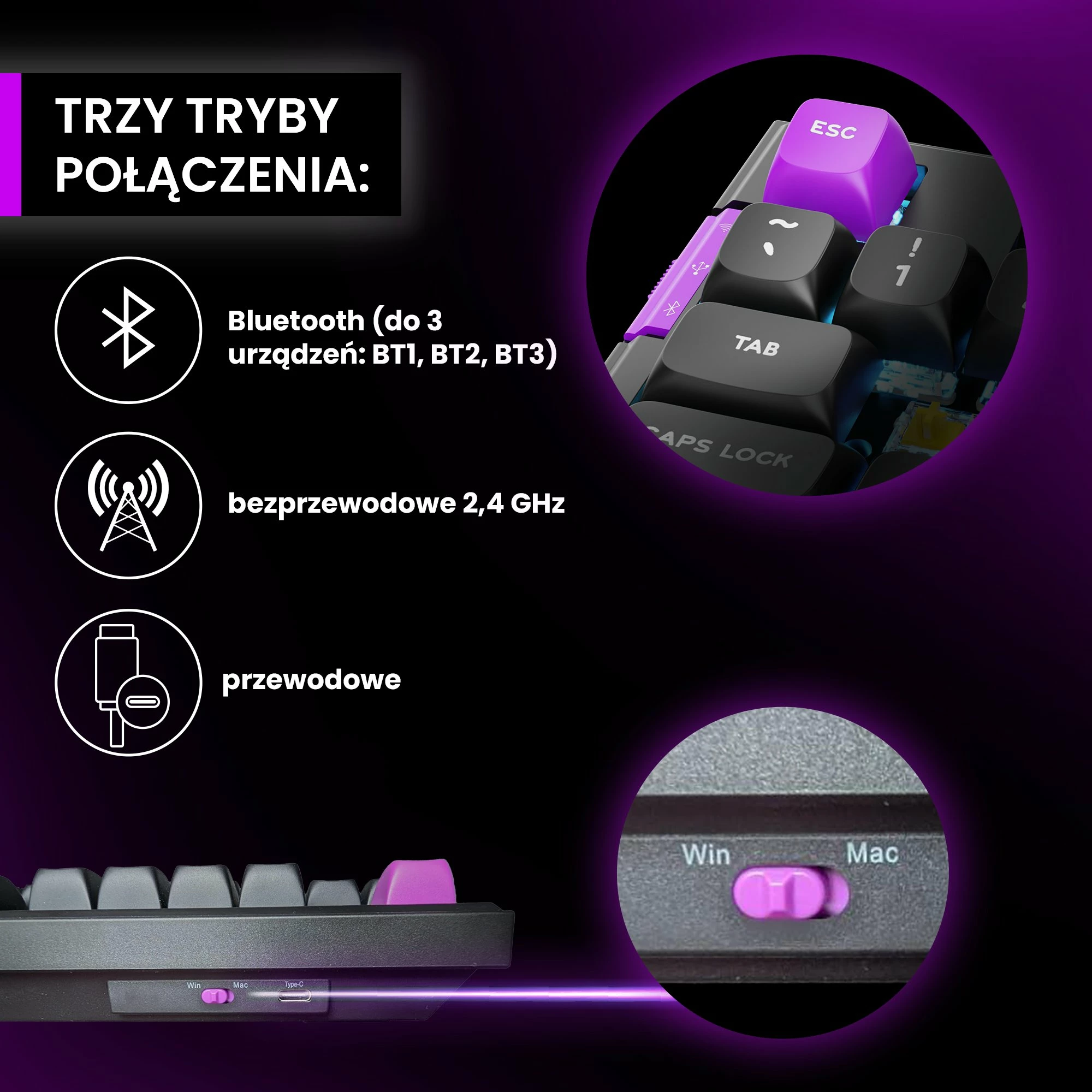 Tastierë mekanike gaming PREYON Silent Claw TKL PCSTY85B, Gateron Yellow Pro, RGB, US layout, e zezë