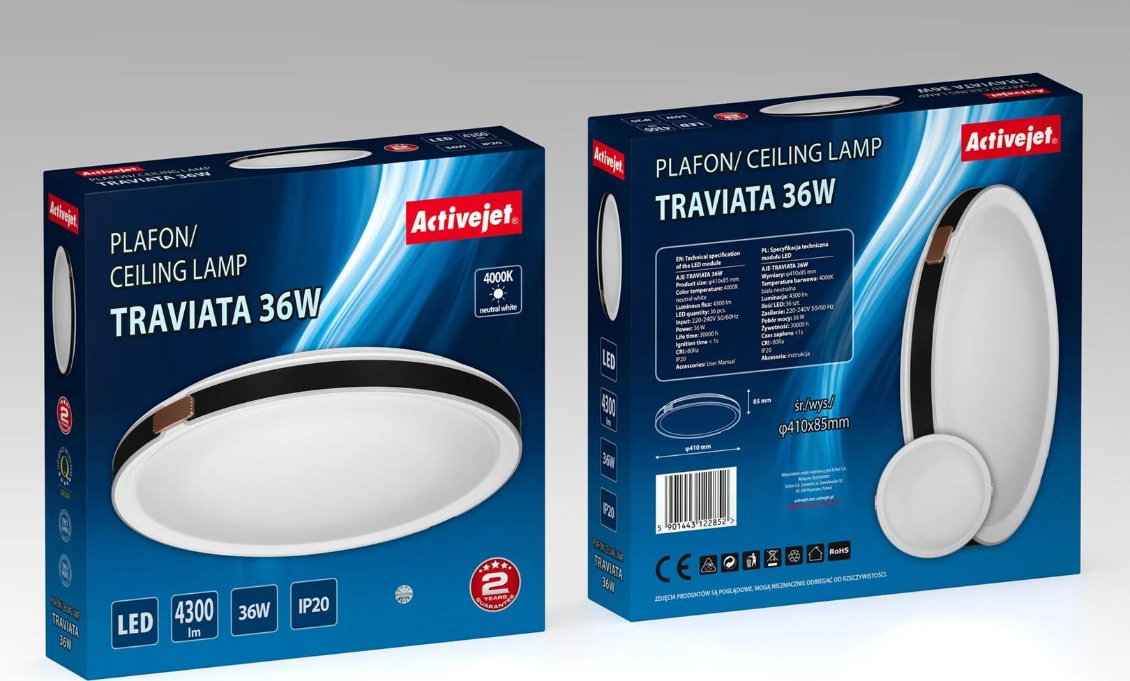 Dritë tavani LED Activejet AJE-TRAVIATA 36W, e zezë