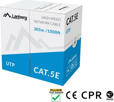Kabllo rrjeti Lanberg Cat.5E, 305m, bakër, gri