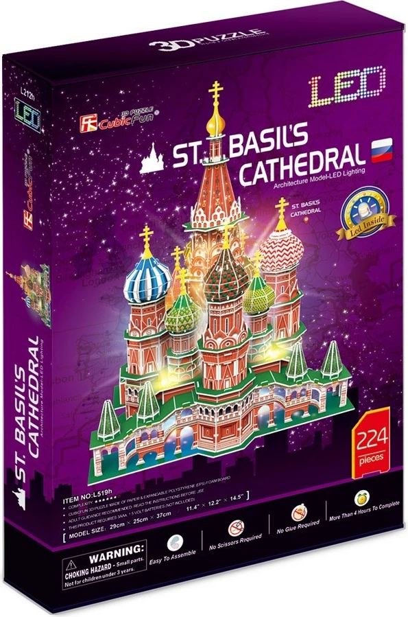 Puzzle 3D Cubic Fun St. Basil's Cathedral me LED, 224 pjesë