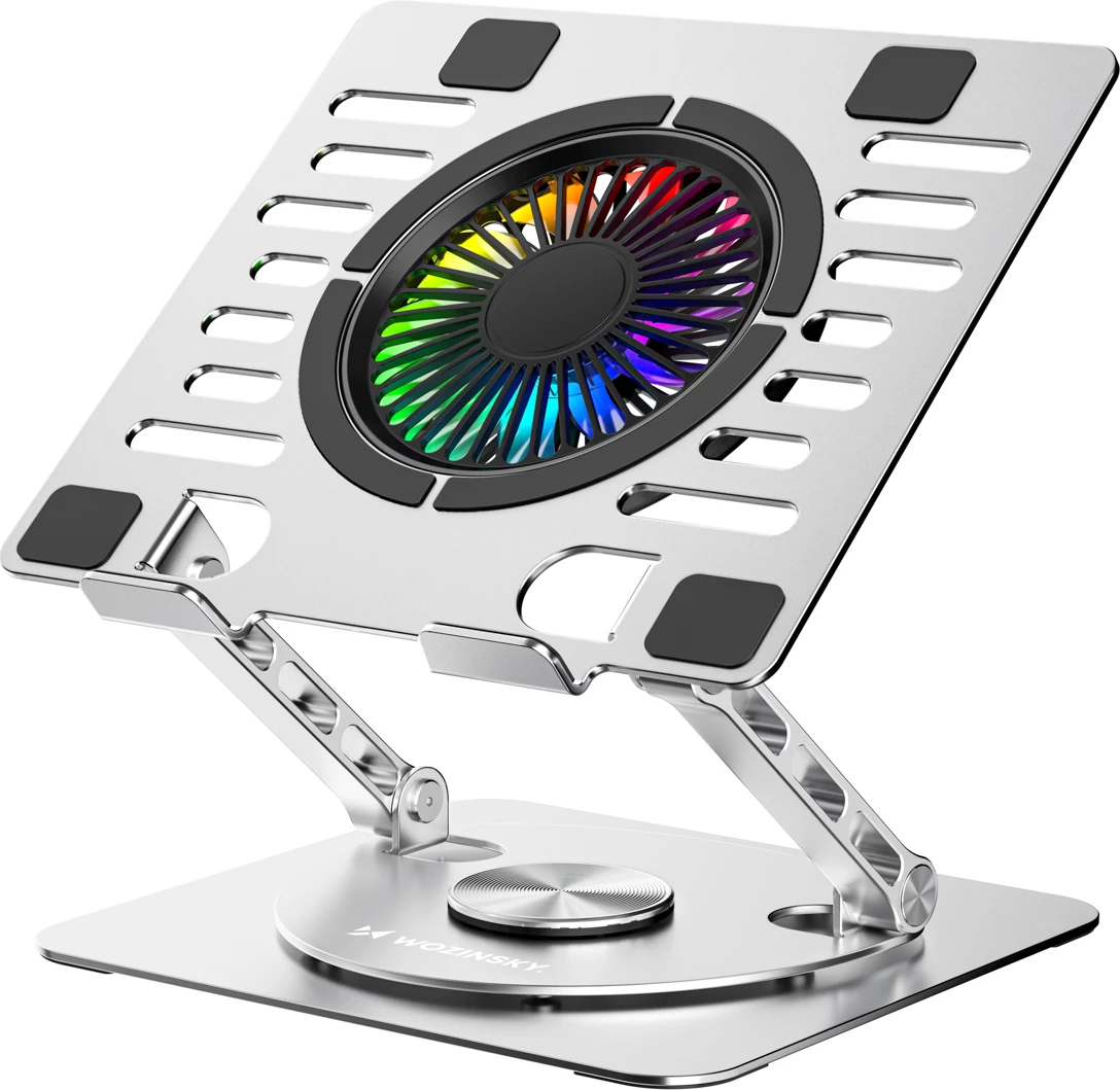 Mbajtëse ftohëse për laptop dhe tablet Wozinsky WDCX-X16-AS CoolBase RGB 360°, 10"-16", 2x USB 2.0, argjendtë