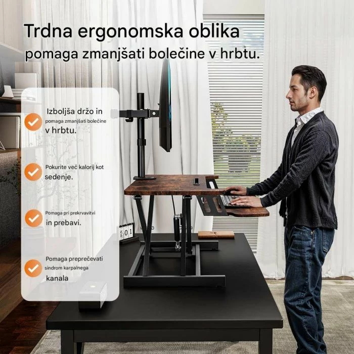 Konvertues tavoline sit-stand VONHAUS 3000916 80x40cm lartësi 11.5-51cm, dru i errët