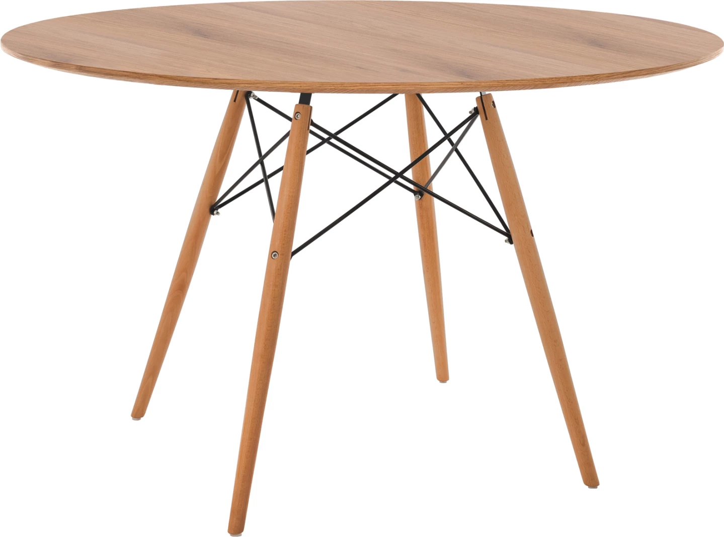 Tavolinë ngrënieje rrethore minimaliste, MDF ngjyrë druri natyral, këmbë druri ahu natyrale, FH8454.04, 120x75cm