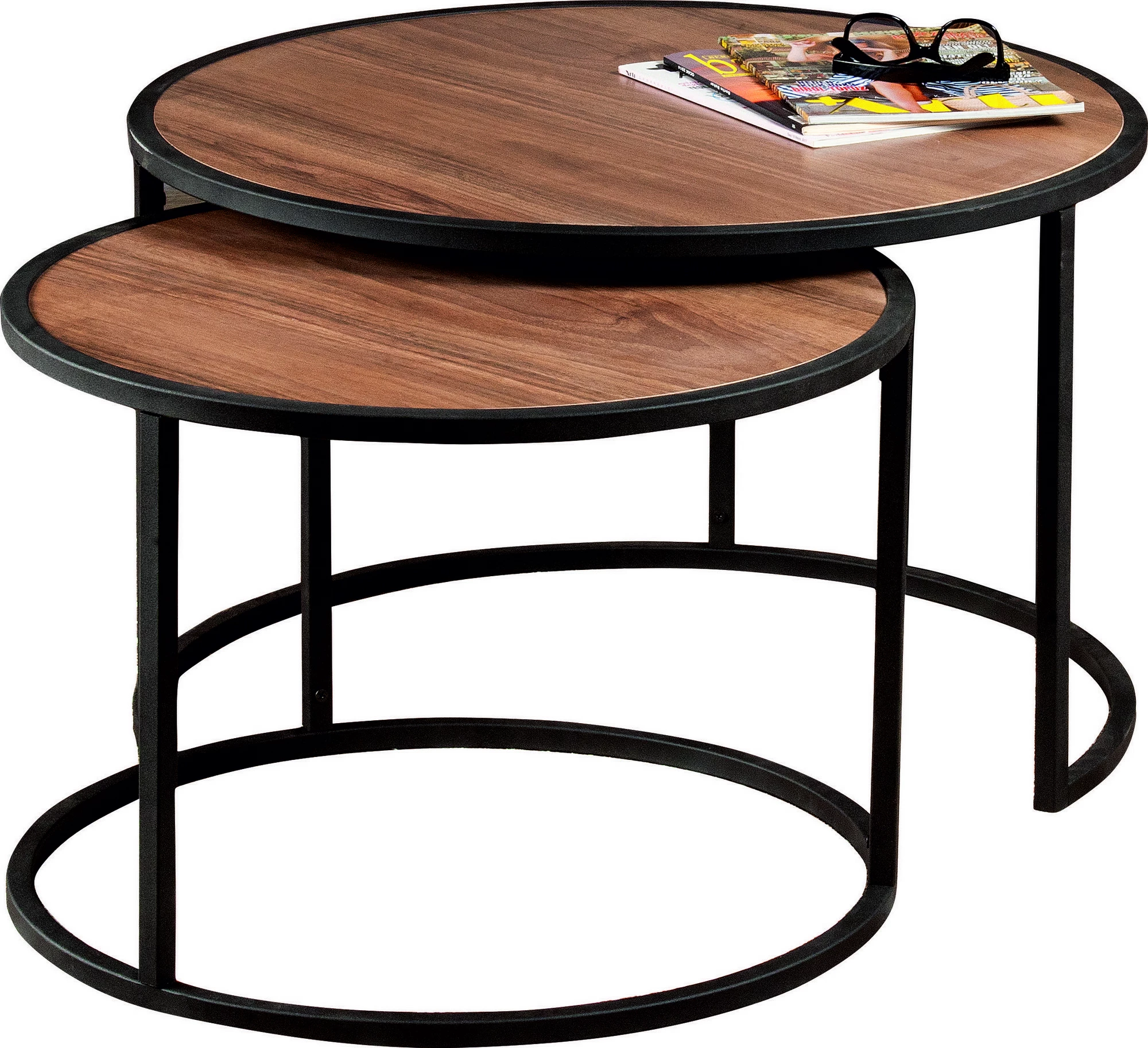 Set tavolinash të vendosshme, Hanah Home, Tambur, ngjyrë arre dhe e zezë, 2 copë