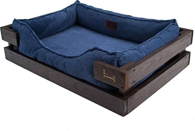 Harley & Cho Shtrati për kafshët "Dreamer Wood" prej druri (L, i kaftë + denim kadife)