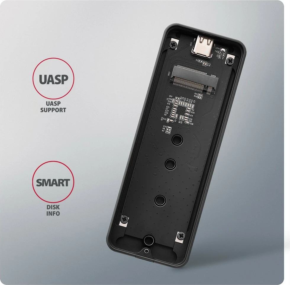 Kasë e jashtme AXAGON EEM2-20G për SSD M.2 NVMe, USB-C 3.2 Gen 2x2, 20Gbps, Alumini, E zezë
