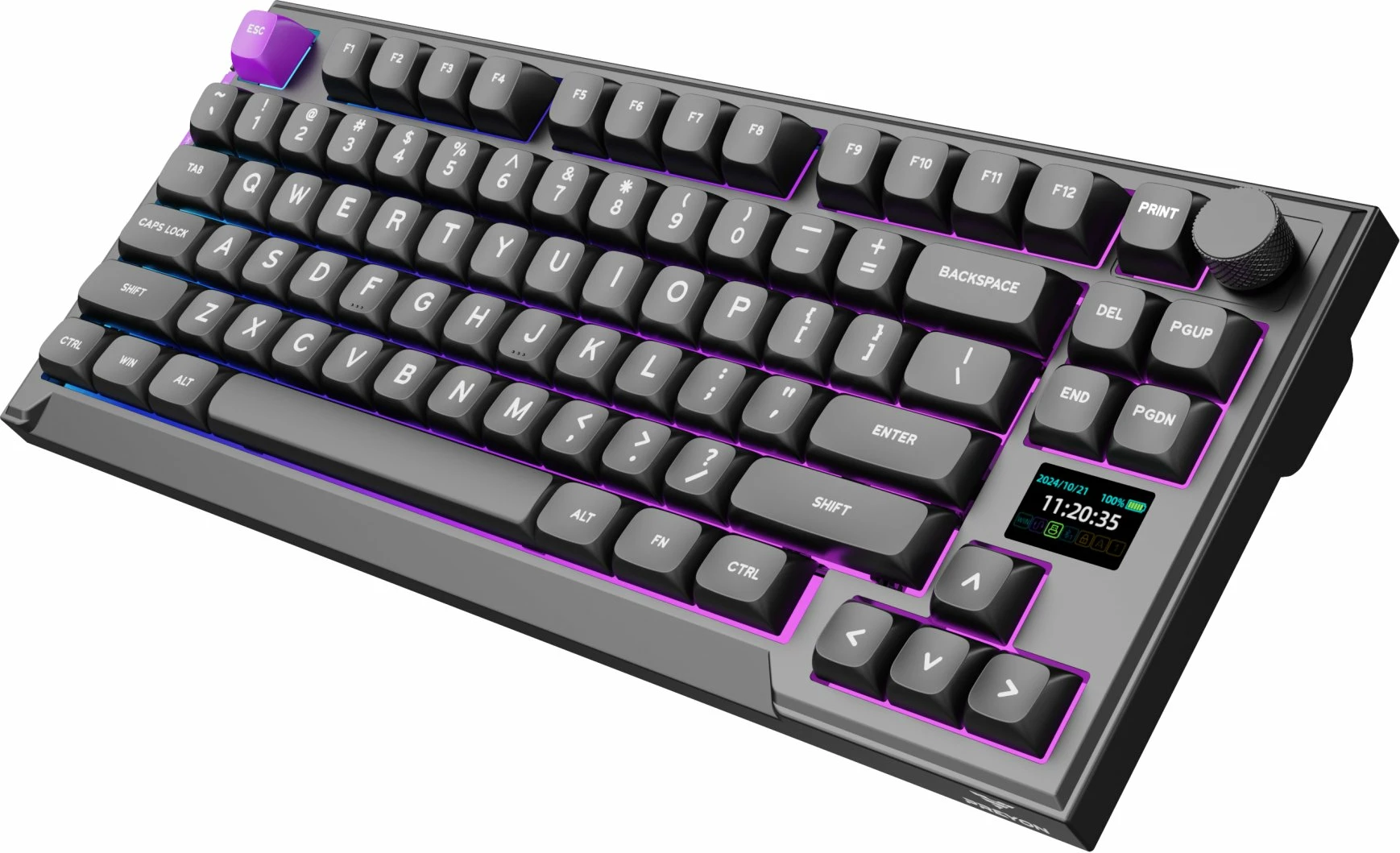 Tastierë mekanike PREYON Silent Claw TKL PSCTR85B, Gateron Red Pro, RGB, tri-mode USB/Bluetooth/2.4GHz, US layout, e zezë