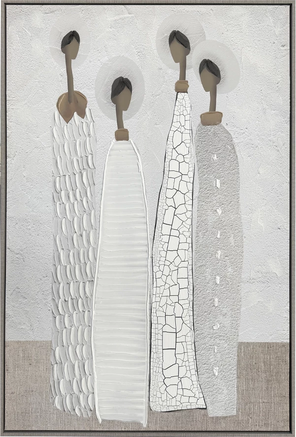 Pikturë dekorative TRINITY, kanavacë, ngjyrë e bardhë e zbehtë, gri guri, kafe e çelët, 80x120x4cm