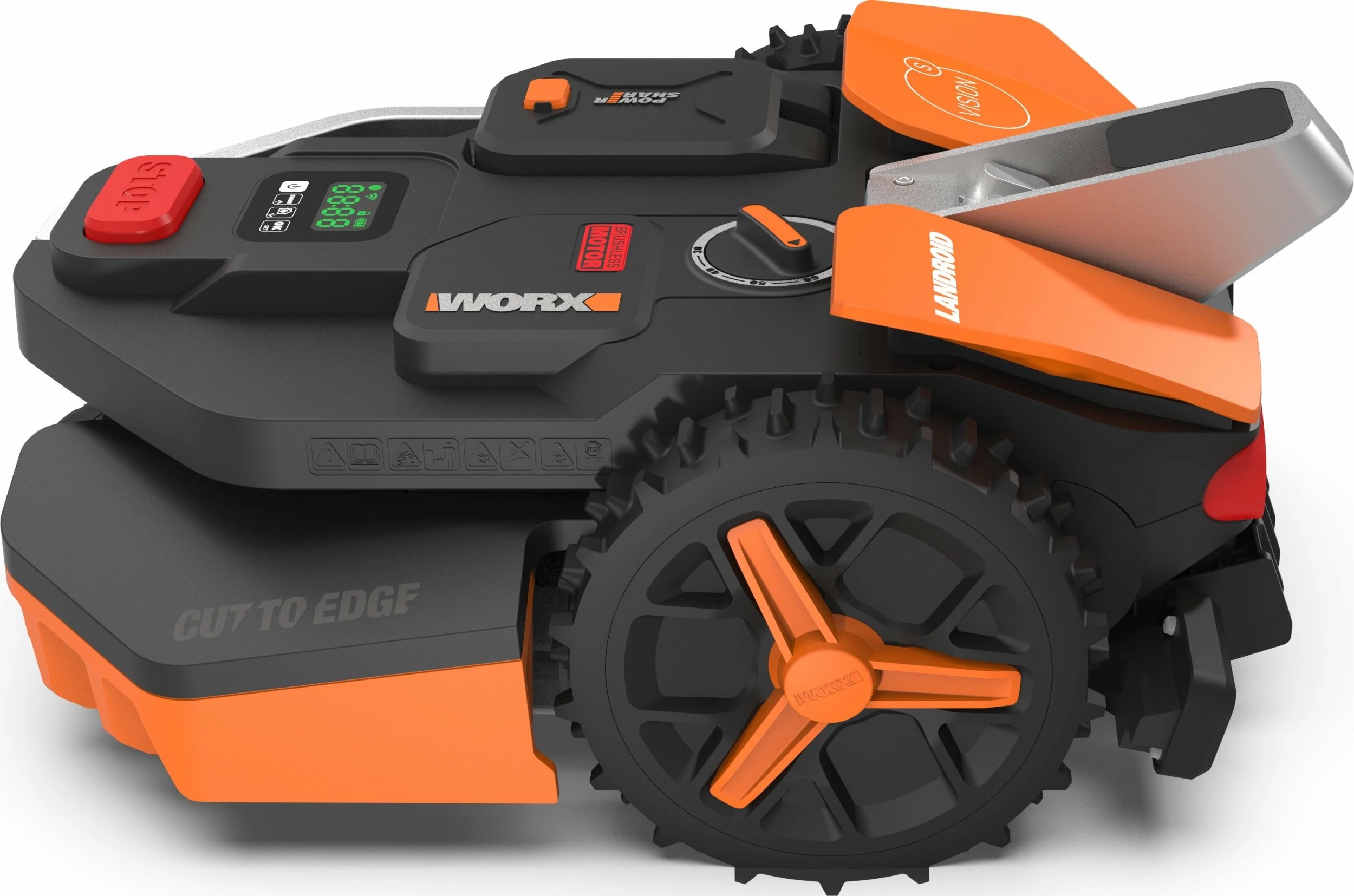 Kositës robotik bari Worx Landroid Vision S250 WR202E, 250 m², 20V 2Ah, 18 cm, pa kabllo kufizuese, zezë/portokalli