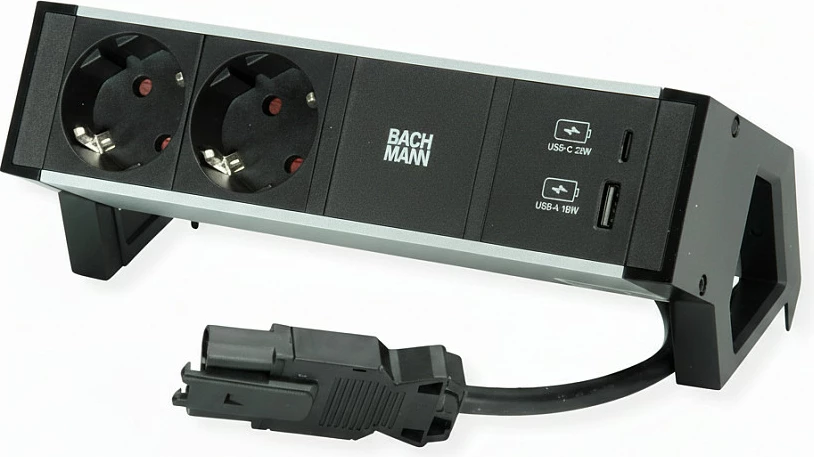 Zgjatues tavoline Bachmann DESK2, 2x prizë Schuko (CEE7/3), USB-C 100W, USB-A, i zi