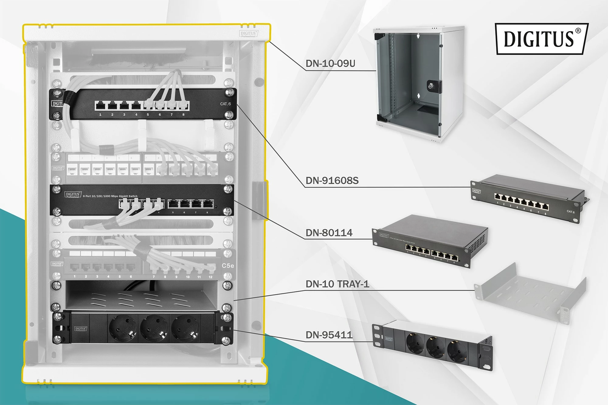 Kasë rrjeti Digitus 10" 9HE, 312x300mm, ngjyrë gri