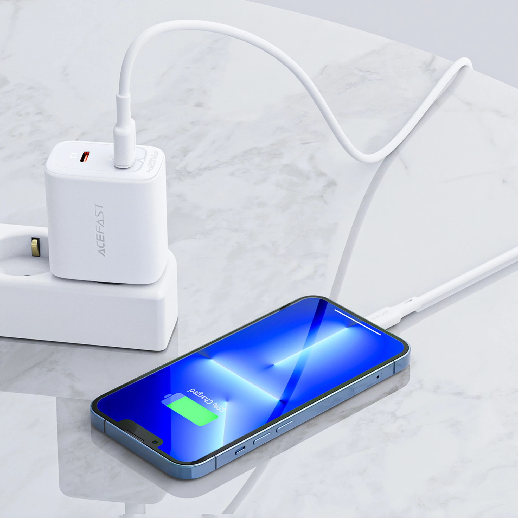 Karikues muri Acefast A25, 20W, USB-C/USB-A, i bardhë