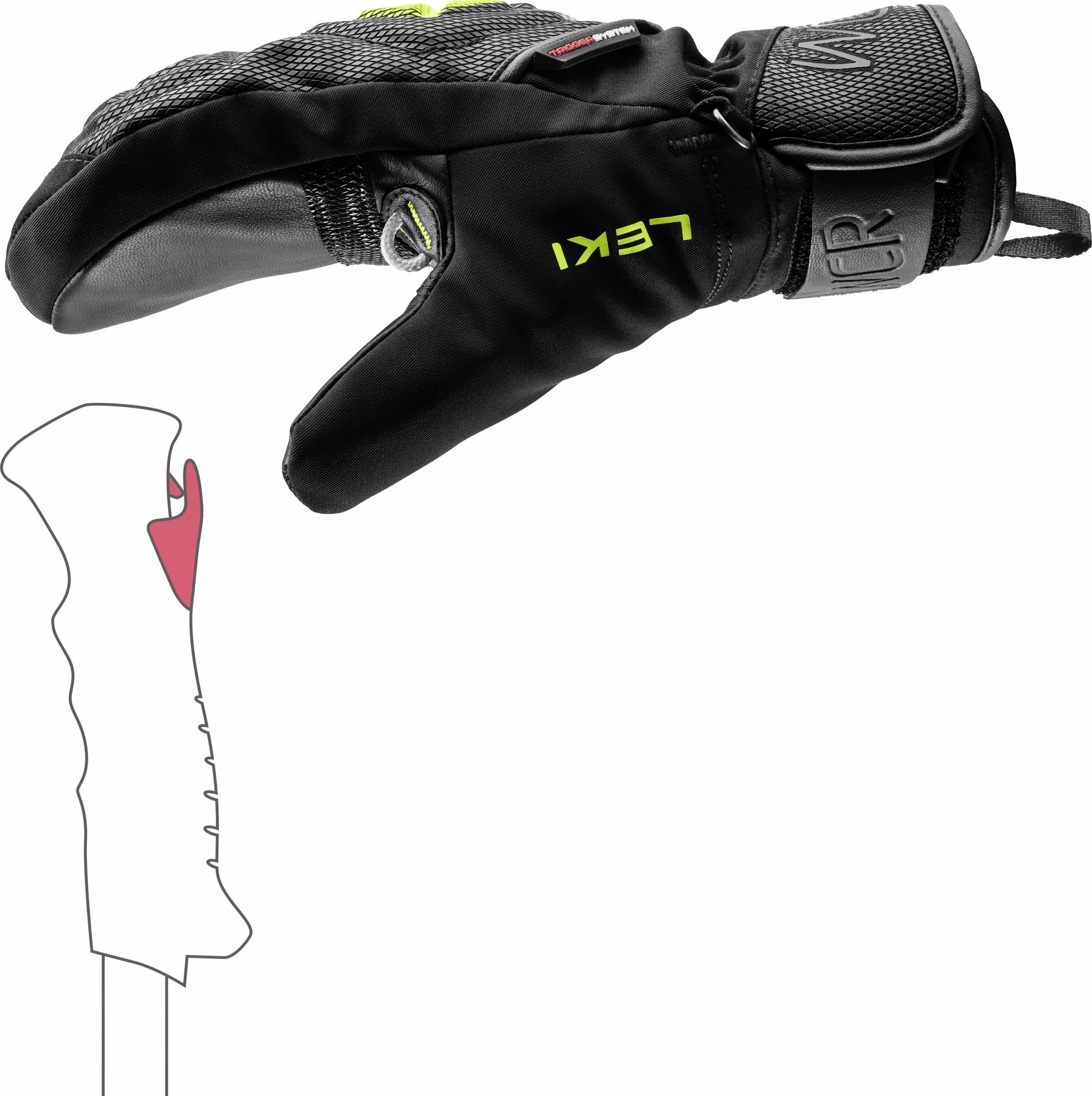 Doreza ski Leki WCR C-Tech 3D Jr. Mitt, madhësia 7, zi-verdhë limon
