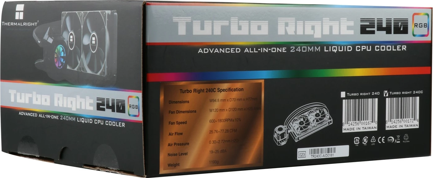 Ftohës me lëng për procesor Thermalright Turbo Right 360C, 3 ventilatorë 12cm, LED, i zi