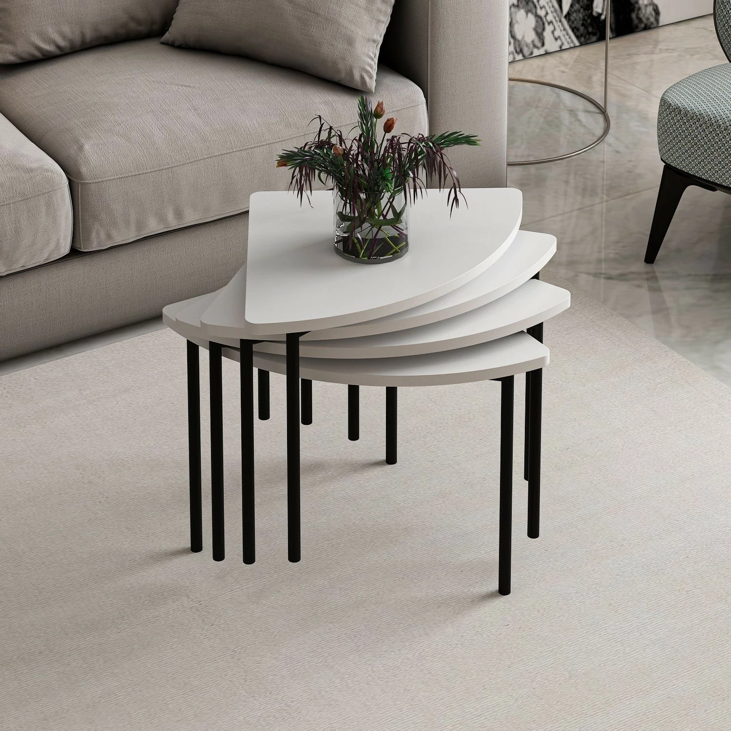 Set tavolinash kafeje, ngjyrë e bardhë, Skye Decor, Emma - 8921