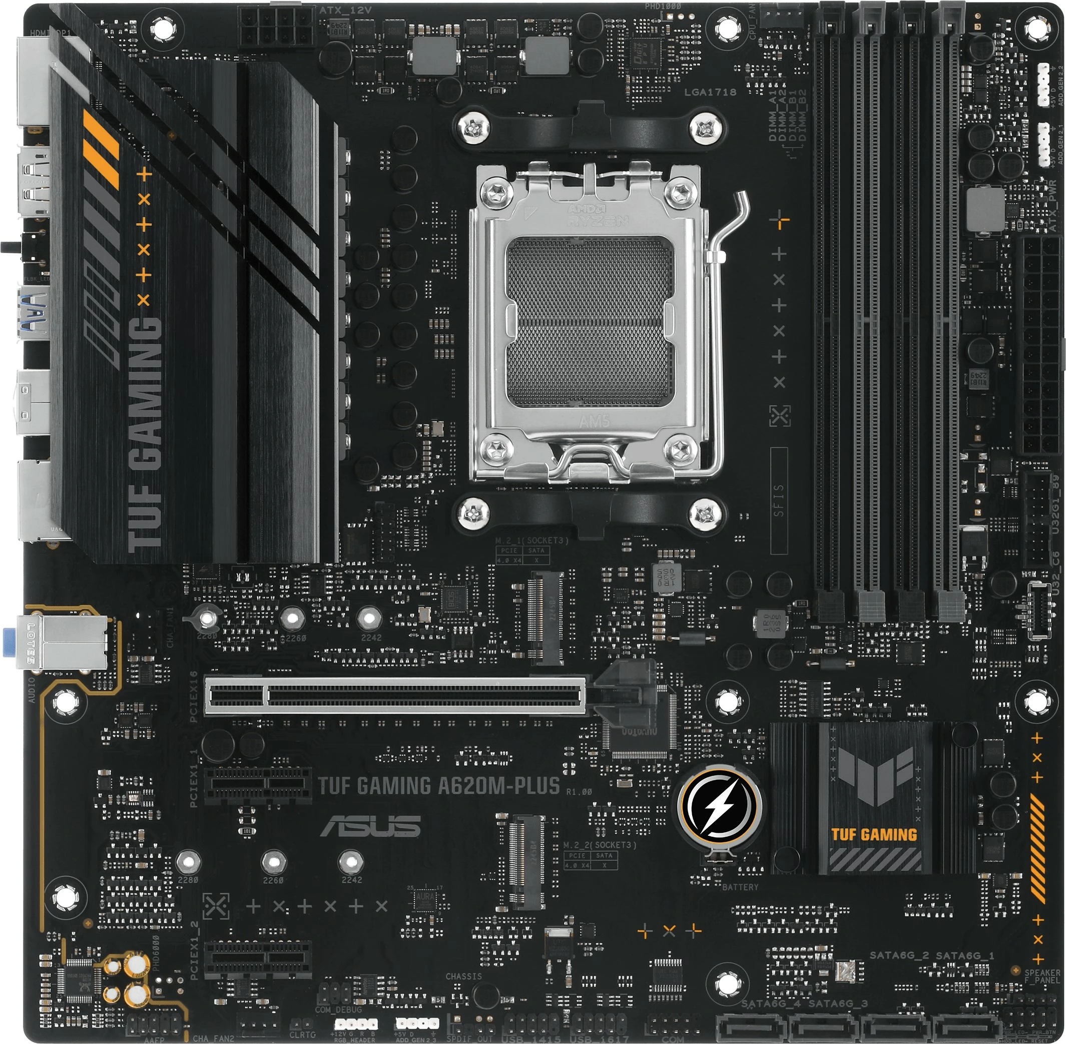 Pllakë amë ASUS TUF GAMING A620M-PLUS, AMD, Socket AM5, DDR5-SDRAM, 128 GB, e zezë