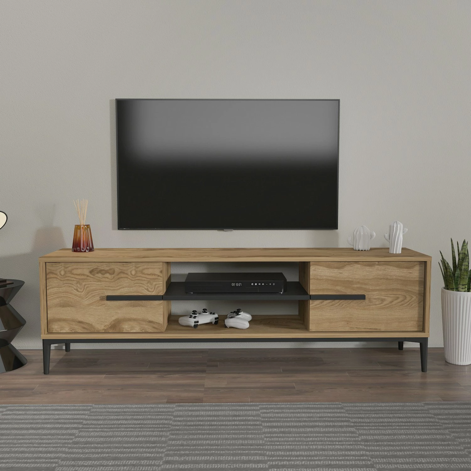 Komodë TV Hanah Home, Eslem, ngjyrë lis dhe e zezë