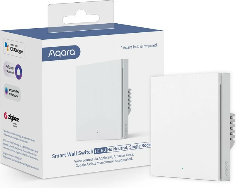 Switch muri smart Aqara H1, No Neutral, Single Rocker, ZigBee, HomeKit, i bardhë