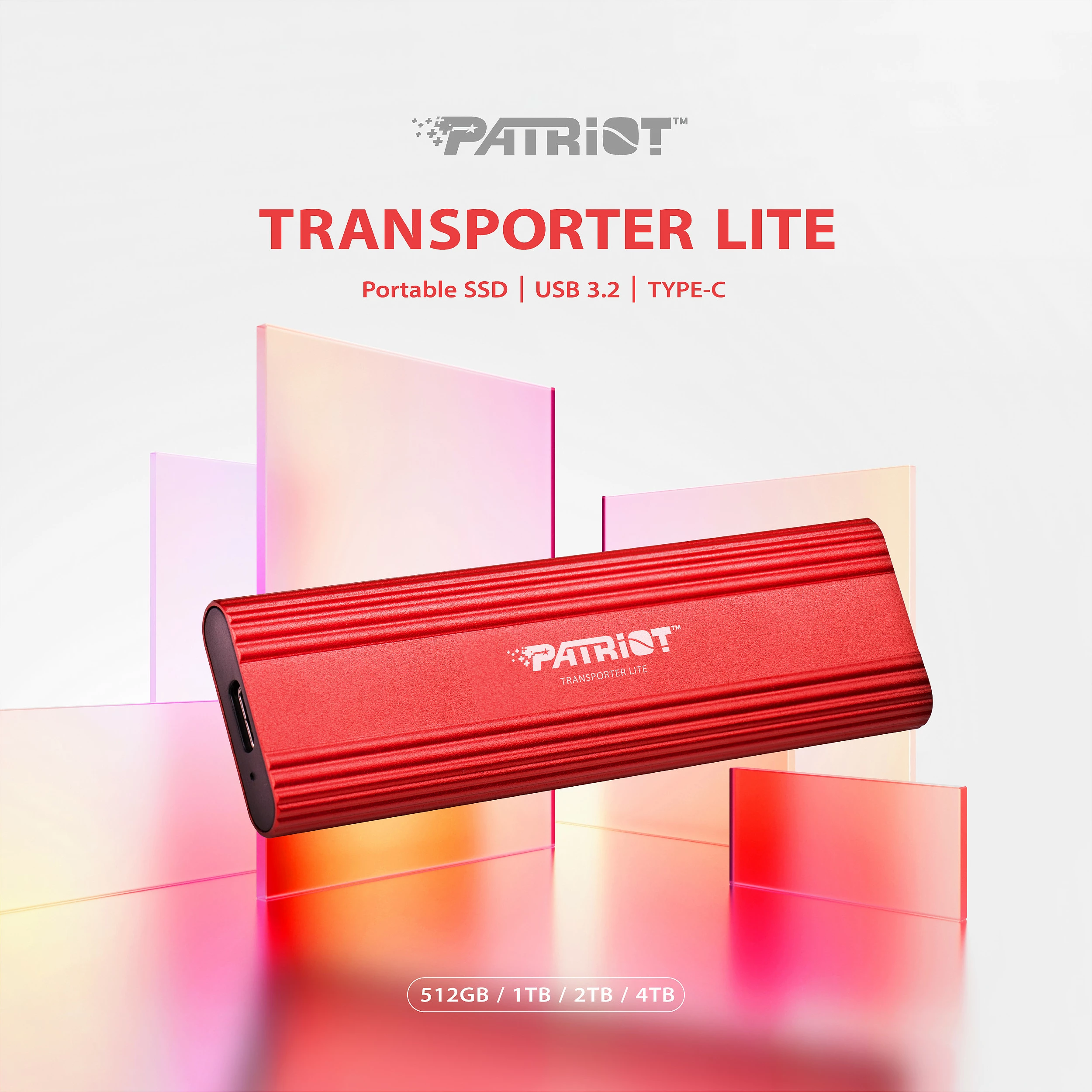 SSD i jashtëm Patriot Transporter Lite, 1 TB, USB-C 3.2 Gen 2, 1000 MB/s, i kuq