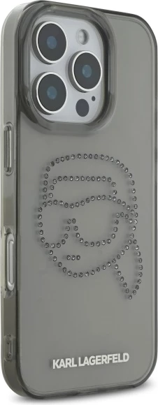 Mbështjellës Karl Lagerfeld KLHCP16XHKHDCELK për iPhone 16 Pro Max 6.9", i zi, hardcase me rhinestones