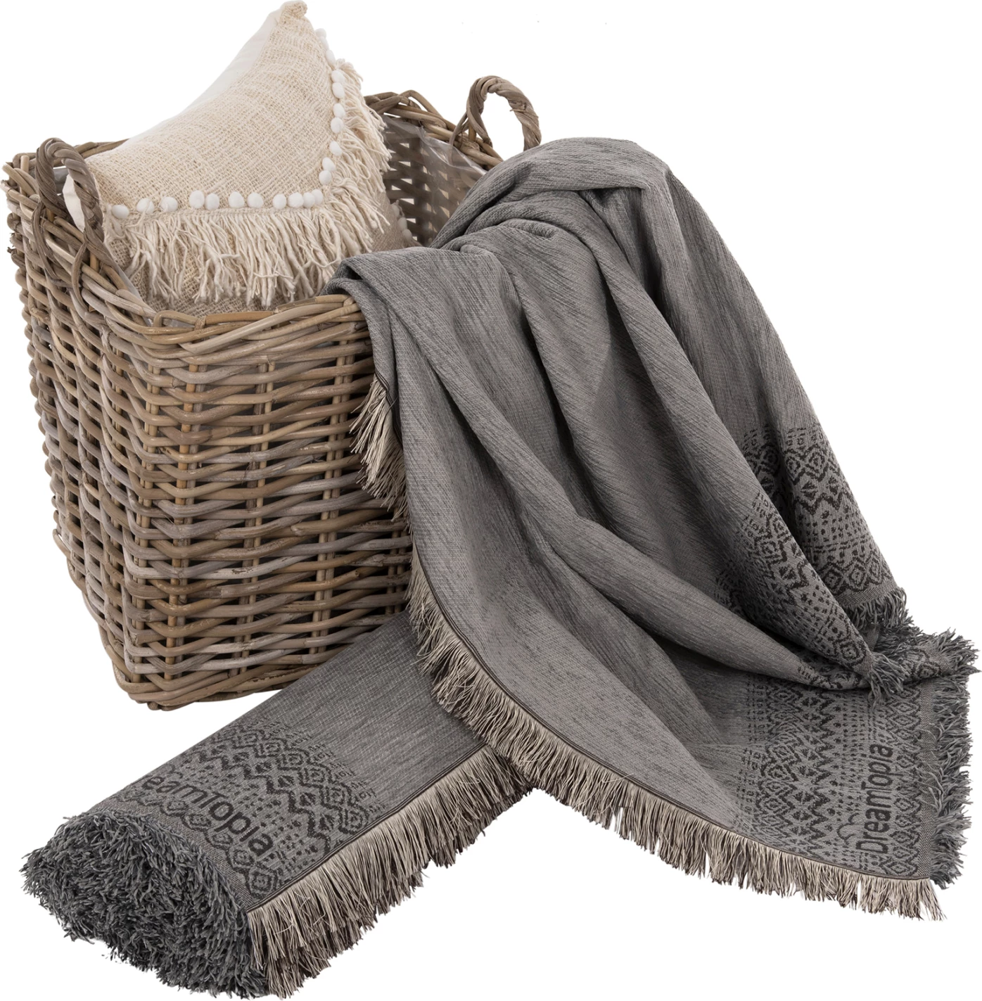 Mbulesë divani me franja DREAMTOPIA FH12163.06 ngjyrë gri 245x170 cm