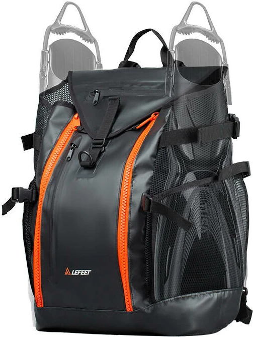 Çantë shpine Lefeet DivePack për skuter nënujore, 45L, e zezë me portokalli, set me 2 çanta baterie