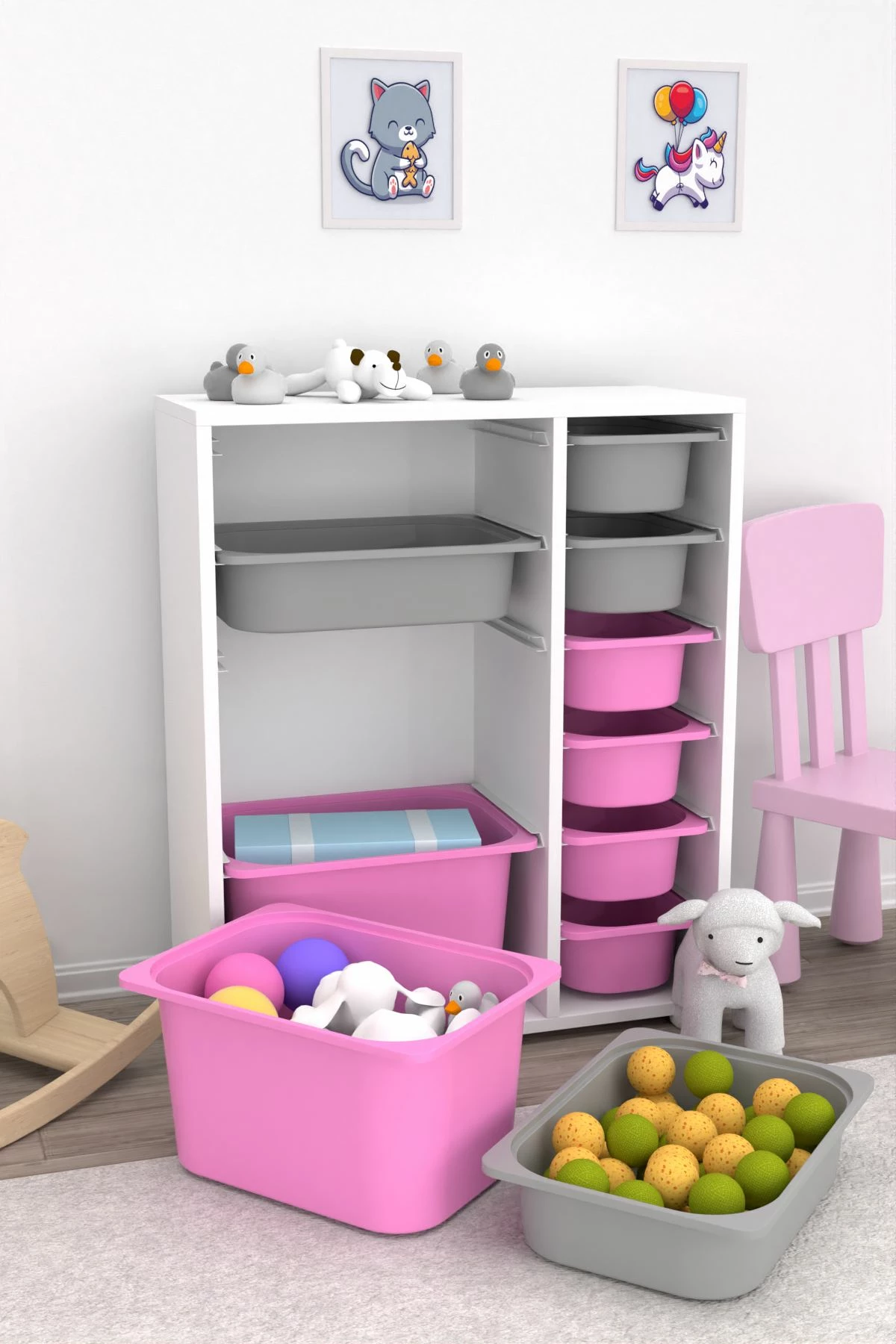 Dollap multifunksional Hanah Home, Zen 2D2K6U, bardhë, gri, rozë