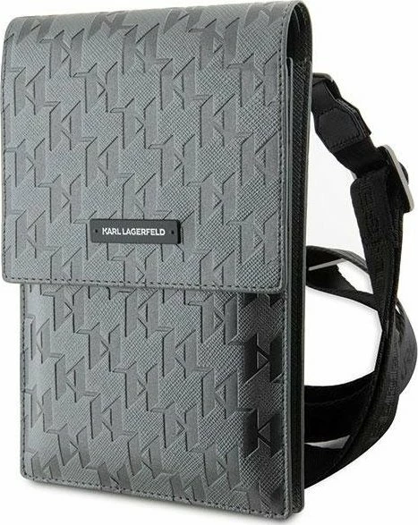 Çantë telefoni Karl Lagerfeld KLWBSAMSMG universal Saffiano Monogram Plaque 18.5x11.5x2 cm, argjend