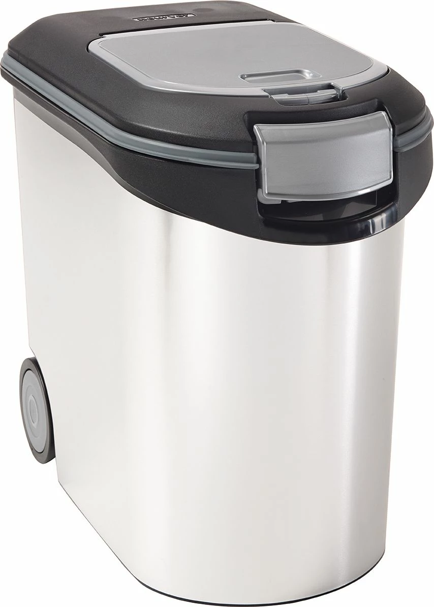Kontejner ushqimi për kafshë Curver 35 L / 12 kg, me rrota, argjend-zi