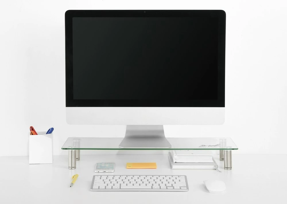 Stendë xhami për monitor Gembird MS-TABLE-GM-01, Size M, 580×210 mm, lartësi e rregullueshme 75-90 mm, ngarkesë 20 kg, e zezë