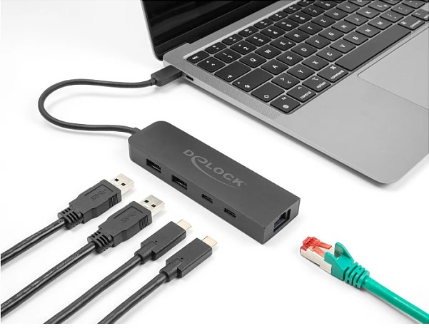 USB Hub DeLOCK USB-C 10Gbps, LAN 2.5GbE, PD 85W, 2x USB-A + 2x USB-C, i zi