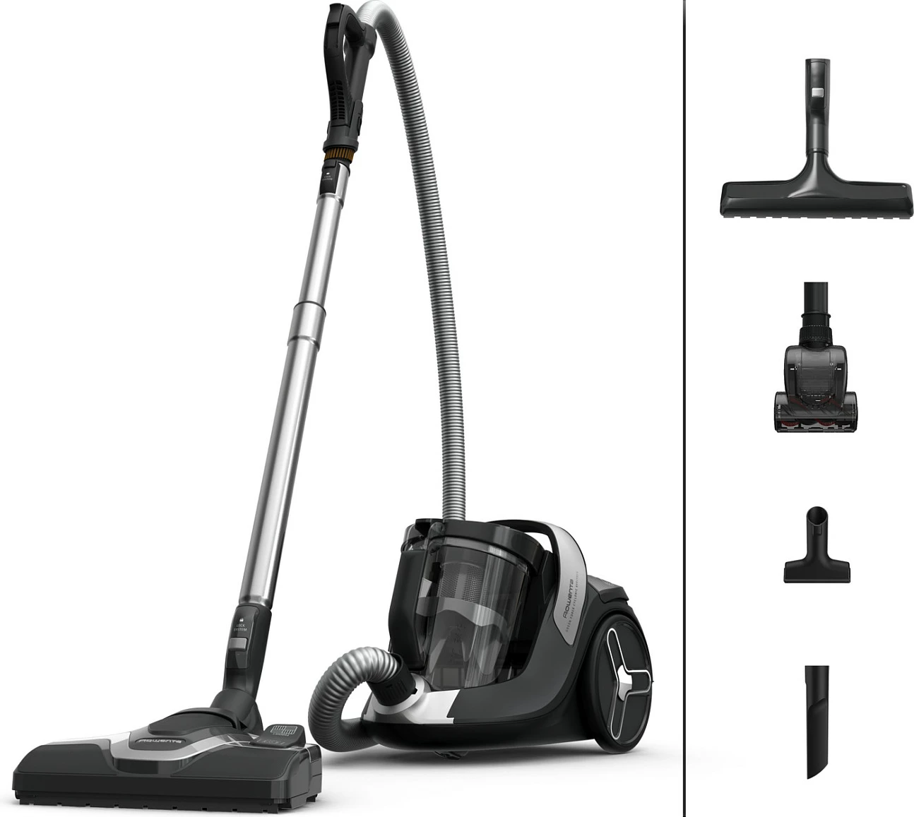 Fshesë me korrent Rowenta Green Force Cyclonic Effitech+ RO7C66, pa qese, 2.5L, 500W, e zezë/hiri e çelët