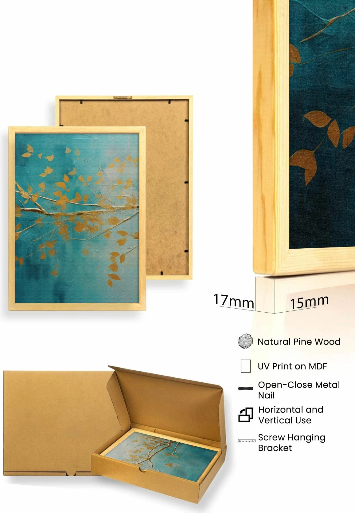 Pikturë dekorative me kornizë MDF (3 copë), Wallity, Huhu485, 50x70