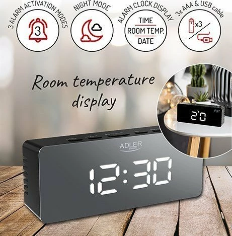 Orë alarmi digjitale Camry AD 1189B, LED display, USB, e zezë