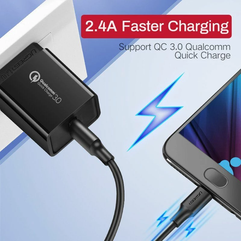 Kabllo USB-A në microUSB Ugreen US289 2 m Quick Charge 3.0 2.4A e zezë