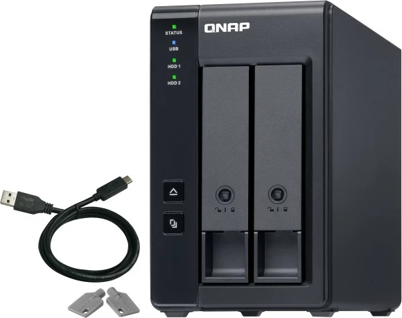 Kasë QNAP TR-002, 2 vende, USB Type-C, Hardware RAID, e zezë