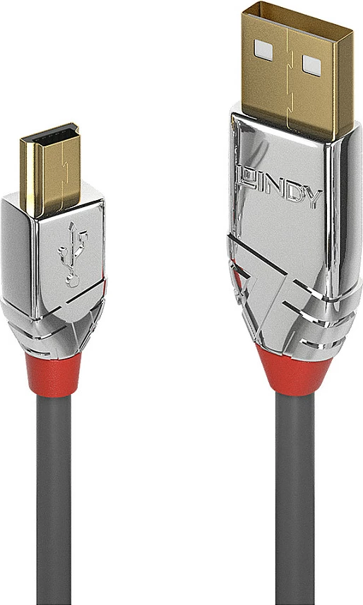 Kabllo USB LINDY Cromo Line, USB-A në Mini-USB B, 2m, USB 2.0, 480Mbps, Gri