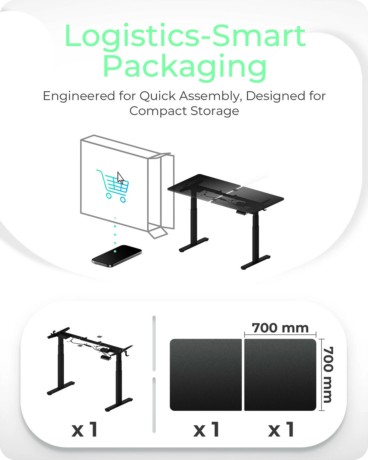 Tavolinë zyre me ngritje elektrike ICY BOX IB-EW122B-TT, 140x70 cm, 63-128 cm, 2 motorë, e zezë
