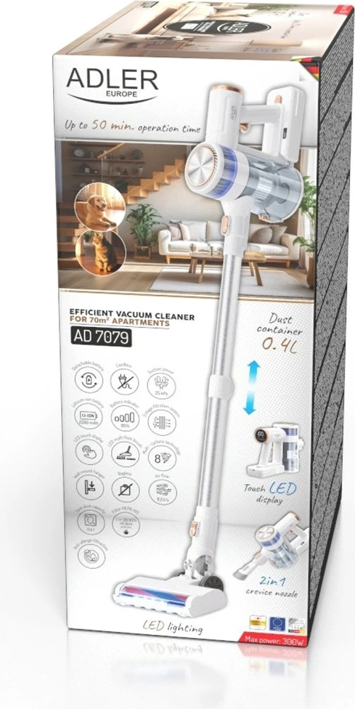 Fshesë me korrent pa kabllo Adler AD 7079, 0.4L, 2200 mAh, E bardhë