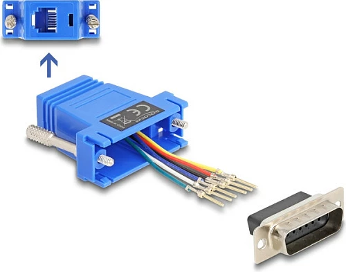 Adapter DeLOCK D-Sub 15 mashkull në RJ12 femër, kit montimi, blu