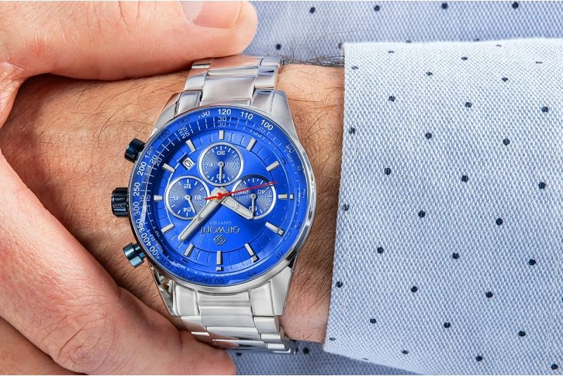 Orë dore meshkuj Giewont GW9140-B3, argjendtë/blu