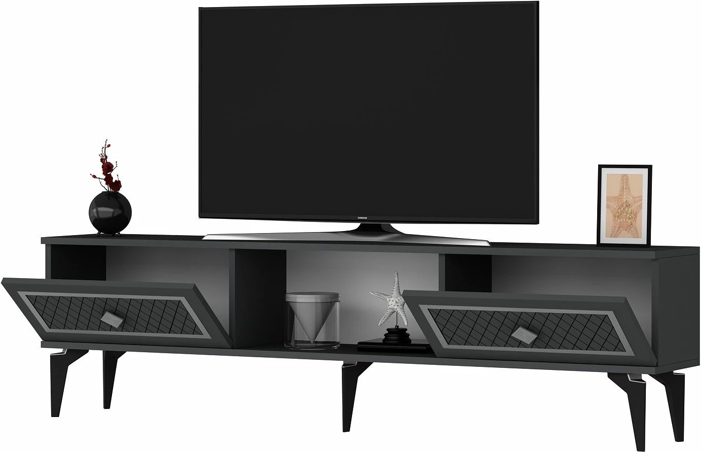 Komodë TV Skye Decor, ngjyrë antracit, argjend