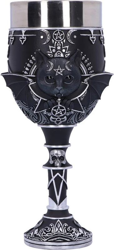 Kupë goblet NEMESIS NOW Malpuss 19.5 cm, rezinë me insert inox, e zezë