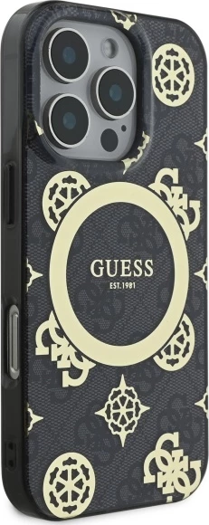 Mbështjellës Guess IML Peony On 4G Background MagSafe për iPhone 16 Pro Max, Zi