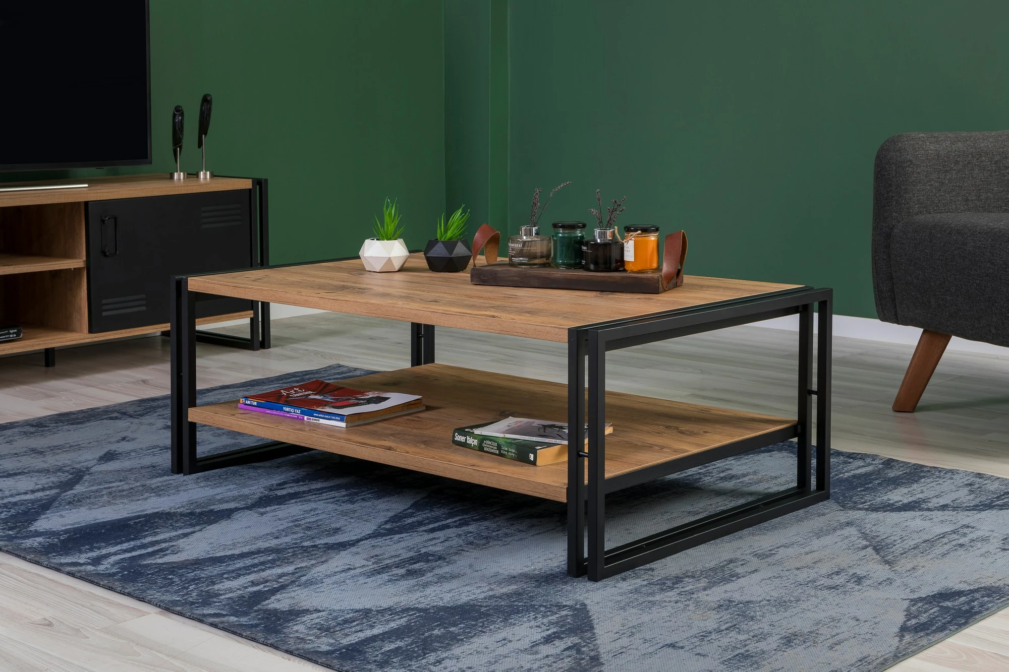 Set mobiljesh për dhomë dite, Skye Decor, Cosmo Takım 25, ngjyrë pishë Atlantike dhe e zezë