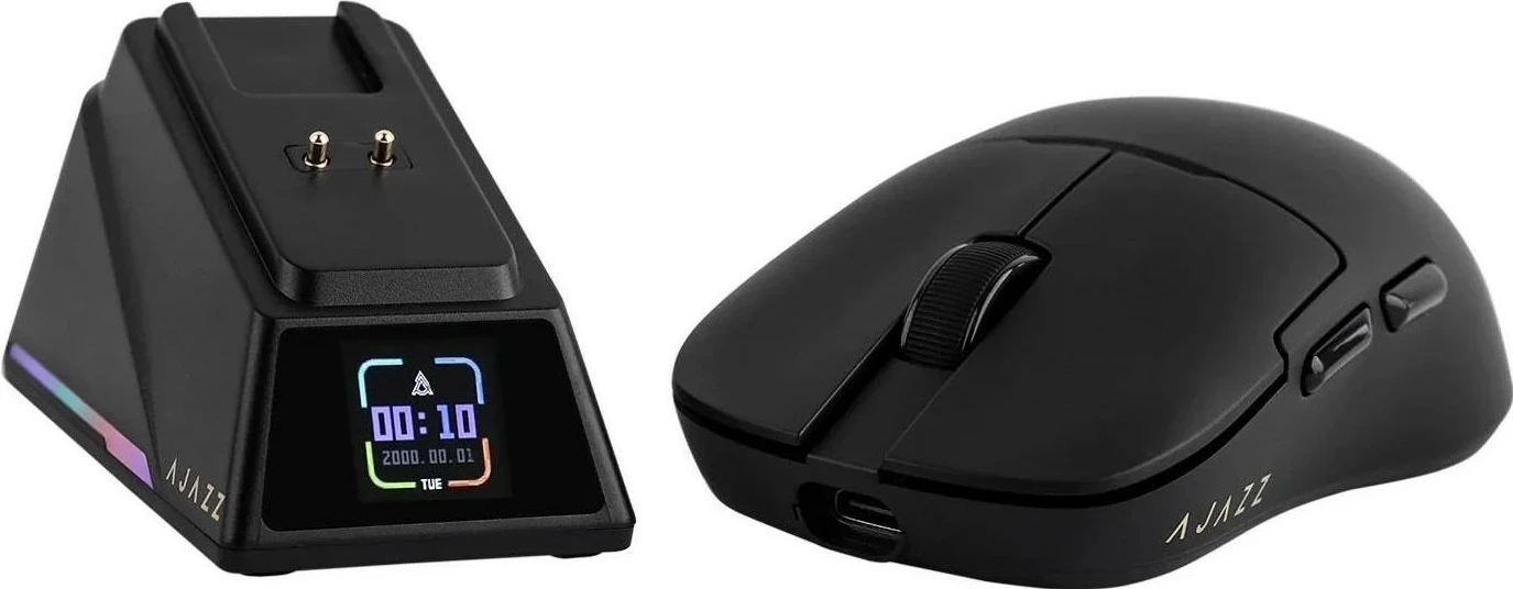 Maus pa kabllo Ajazz AJ159 APEX, PAW3950, 42000 DPI, 8000Hz, me Dock karikimi, i zi