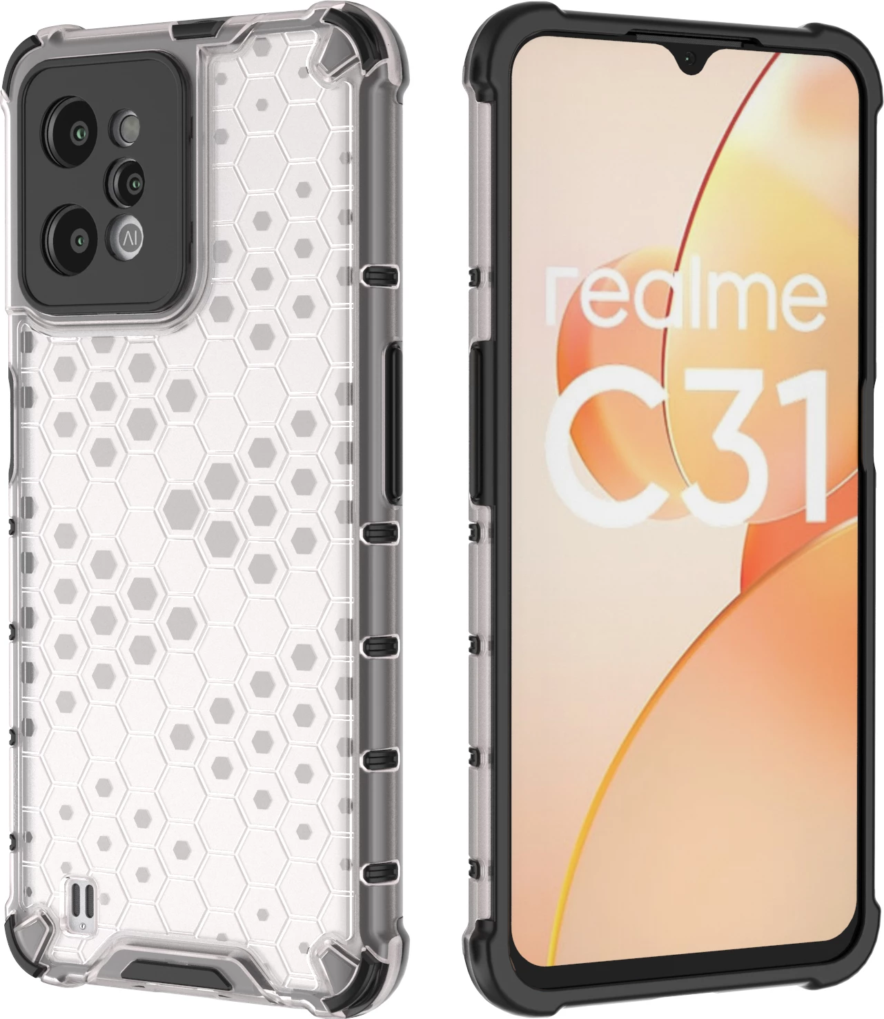 Mbështjellës Hurtel Honeycomb për Realme C31, Transparent
