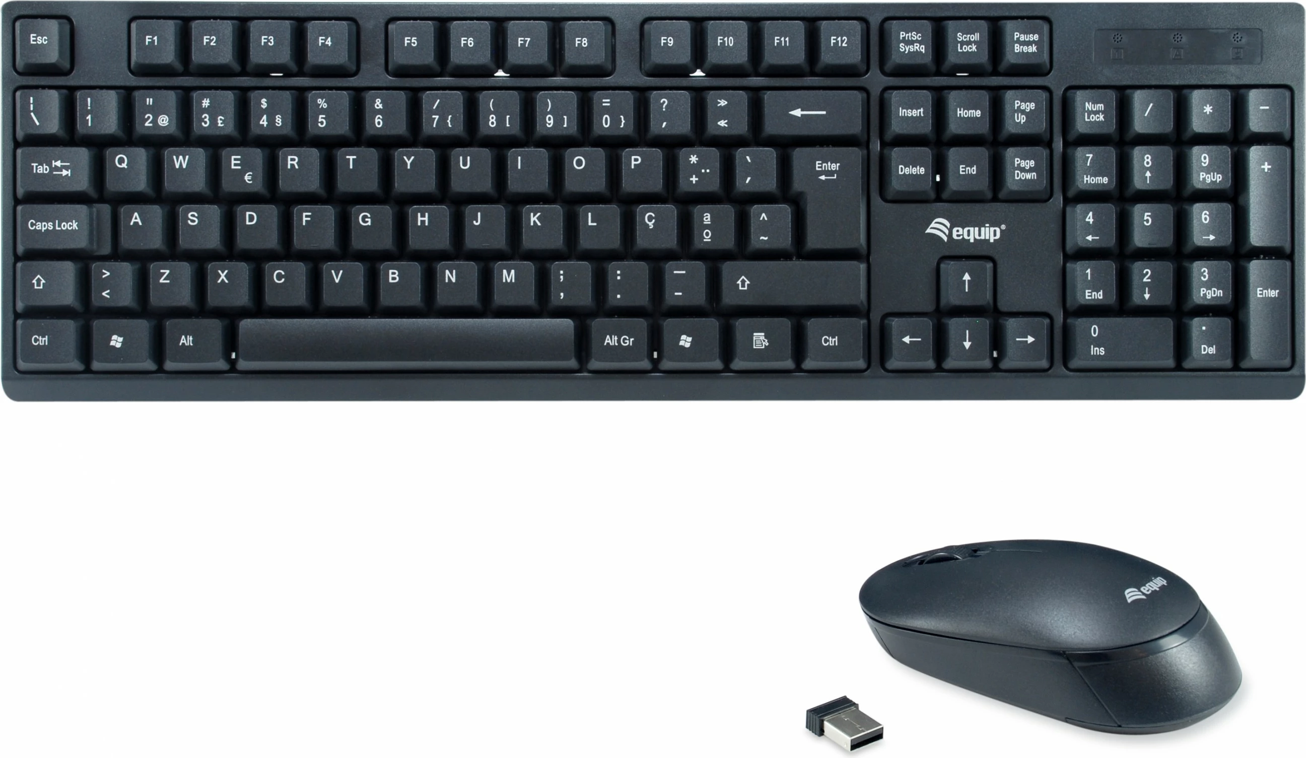 Set tastierë e maus pa tela Equip 245222, QWERTY, full-size, RF Wireless, e zezë