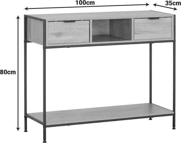 Konsolë Regando, ngjyrë lisi, metal i zi, 100x35x80cm